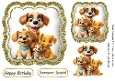 Cute Puppies In Gold Glitter Ornate Toppers (TWO)