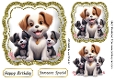 Cute Puppies In Gold Glitter Ornate Toppers (THREE)