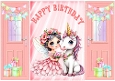 Peach Gatefold, With Cute Fairy & Unicorn Birthday Gifts (TWO)