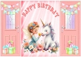 Peach Gatefold, With Cute Fairy & Unicorn Birthday Gifts (THREE)