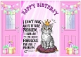 Pink Gatefold, With Humour Caption Cheeky Cat, Balloons & Gifts (TWO)
