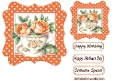 Orange Wavy Polkadot 7X7 Card Front With Peach Roses In A Teacup
