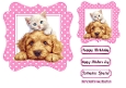 Pink Wavy Polkadot 7X7 Card Front/Toppers With Puppy/White Kitty