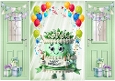 Green Gatefold With Balloons & Whimsical Face Cake (FOUR)