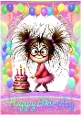 A4 Birthday Card With Balloons, And Quirky Girl (one)
