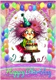 A4 Birthday Card With Balloons, And Quirky Girl (Two)