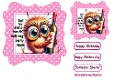 Pink Wavy Polkadot 7X7 Card Front/Toppers With Animal Humour (TWO)