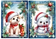 2 Lovely Blue Holly & Baubles A5 Card Fronts With Puppy/Bear (ONE & TWO)