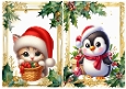 2 Lovely Gold Green Holly With Baubles A5 Card With Penguin/Kitten (ONE & TWO)