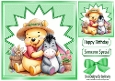 Lovely Pooh Bear Cuddling Eeyore With Flowers 8x8 Card Front (Green)