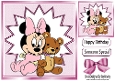 Lovely Minnie Mouse With Bear 8x8 Card Front (Pink)