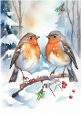 Lovely A4 Card Front Of Robins In The Snow (TWO)