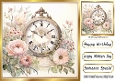 Pretty Vintage Clock With Pink Roses 8x8 Card Front (ONE)