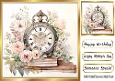 Pretty Vintage Clock With Pink Roses & Books 8x8 Card Front (TWO)