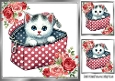 Cute Kitten In A Makeup Bag With Roses 8x8 Card/Toppers