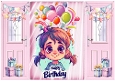 Pink Gatefold With Birthday Girl & Balloons With Presents