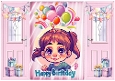 Pink Gatefold With Birthday Girl & Balloons