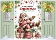 Lovely Christmas Whimsical Santa Green Gatefold, Gold Bows (FOUR)