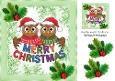 Christmas Cute Owls In Santa Hats With Holly 8x8