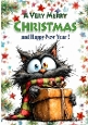 Funny Whimsical Christmas Cat A4