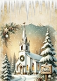 Lovely Christmas Church With Snow A4