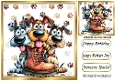 Funny Whimsical Dogs With Paw Prints 8x8 Card (TWO)