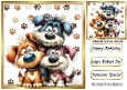 Funny Whimsical Dogs With Paw Prints 8x8 Card (THREE)