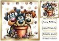 Funny Whimsical Dogs With Paw Prints 8x8 Card (FOUR)