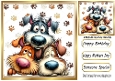 Funny Whimsical Dogs With Paw Prints 8x8 Card (SEVEN)