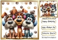 Funny Whimsical Dogs With Paw Prints 8x8 Card (EIGHT)