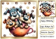 Funny Whimsical Dogs Sat In A Cup With Paw Prints 8x8 Card 