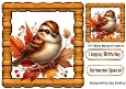 Pretty Autumn Sparrow On A Branch 8x8 (TWO)