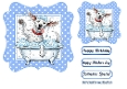 Funny Dog In A Bath 7x7 Blue Polka Dot (ONE)