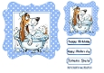 Funny Dog In A Bath 7x7 Blue Polka Dot (TWO)