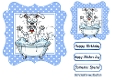Funny Dog In A Bath 7x7 Blue Polka Dot (THREE)