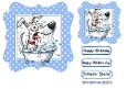 Funny Dog In A Bath 7x7 Blue Polka Dot (FOUR)