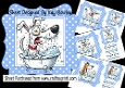 4 Funny Face Dogs Bathing 7x7 Blue Polkadot Card Fronts Mini Kit