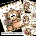 Cute Set Of 4 Playful Kittens 8x8 Card Mini Kit