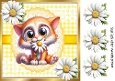 Funny Face Cat With Daisies & Gingham 8x8