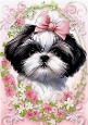 Cute Little Black/White Puppy With Flowers