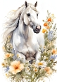 Beautiful White Horse With Yellow Flowers A4 (THREE)