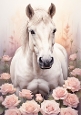 Beautiful White Horse With Pink Roses A4 (FOUR)