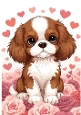 Lovely Little Cavalier Puppy With Hearts & Roses A4