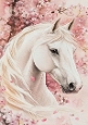 Pretty White Horse With Roses A4