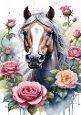 Pretty Brown Horse With Roses A4