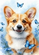 Cute Corgi With Blue Butterflies A4
