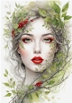 Pretty Lady With Green Leaves A4 (TWO)
