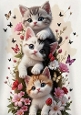 Playful Little Kittens With Butterflies A4 (ONE)