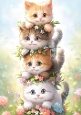 Playful Little Kittens With Butterflies/Flowers A4 (TWO)