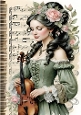 Pretty Vintage Lady With Violin & Music A4